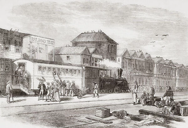 Aspinwall, ( present day Colon) Central America. The train leaving for Panama. From The Illustrated London News, published 1865