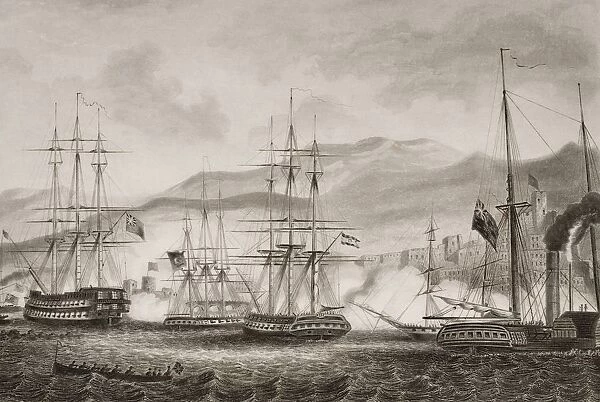Attack On Sidon By Commodore Charles Napier, September 1840. Engraved G. Greatbach After G. W. Terry. From Englands Battles By Sea And Land By Lieut Col Williams, The London Printing And Publishing Company Circa 1890S