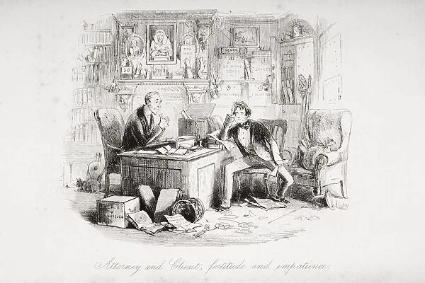 Attorney And Client, Fortitude And Impatience. Illustration By Phiz (Hablot Knight Browne) 1815-1882. From The Book Bleak House By Charles Dickens. Published London 1853
