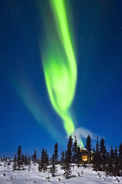 Aurora Over Cabin In The White Mountain Recreation Area During Winter In Interior Alaska
