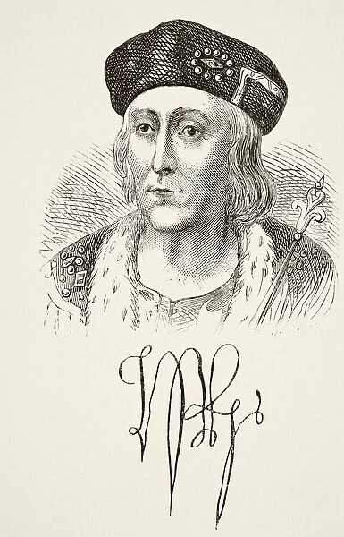 Autograph And Portrait Of King Henry Vii Of England 1457 To 1509. From The National And Domestic History Of England By William Aubrey Published London Circa 1890