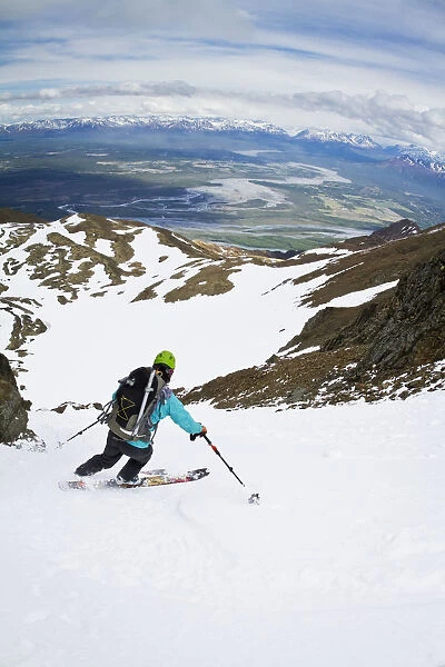 Backcountry Skier On East Twin Peak Near Eklutna, Chugach Mountains, Southcentral Alaska, Winter
