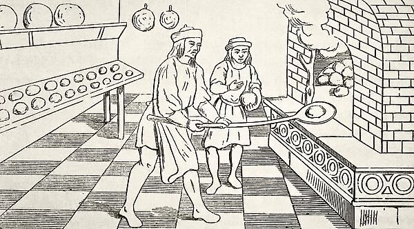 Bakers Baking Bread In Oven In The 15Th Century. From The National And Domestic History Of England By William Aubrey Published London Circa 1890