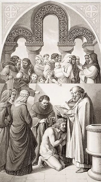 The Baptism Of Ethelbert King Of Kent, C. 552-616 By St. Augustine At Canterbury In 597. Engraved By R. Anderson After W. Dyce. From The Book 'Illustrations Of English And Scottish History'Volume 1