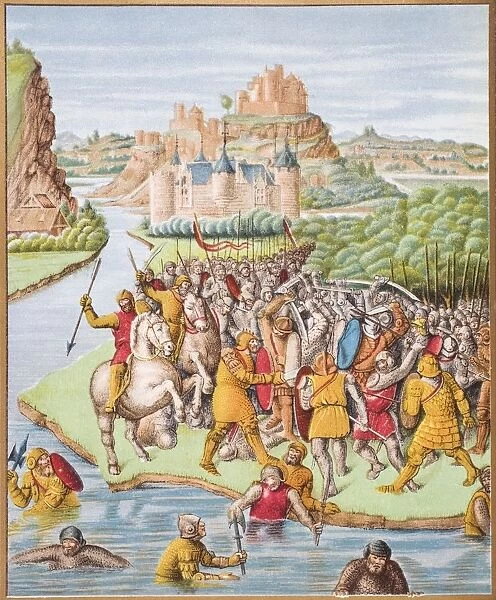 Battle Of Jonathan Against Baccide. Embattled Castle And Military Uniforms Of The 15Th Century. After A Miniature Of J. Fouquet Taken From The History Of The Jews By Josephus. From Science And Literature In The Middle Ages By Paul Lacroix Published London 1878