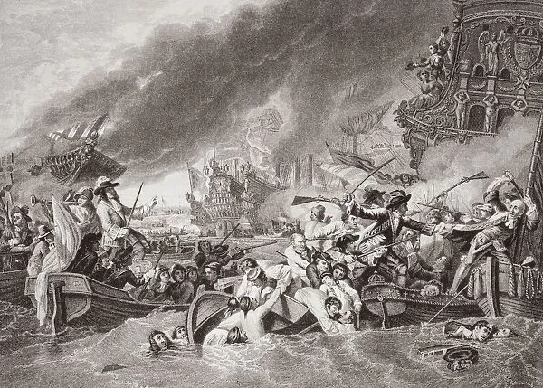 The Battle Of La Hogue. Destruction Of The French Fleet, May 22 1692. Engraved By W. Ridgway After Benjamin West. From The Book 'Illustrations Of English And Scottish History'Volume Ii