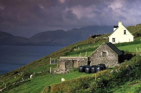 Beara Peninsula, County Cork, Ireland; Rustic Farmhouses On Hill