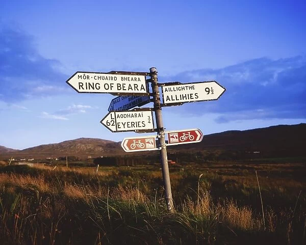 Beara Peninsula, County Kerry, Ireland; Directional Roadside Sign