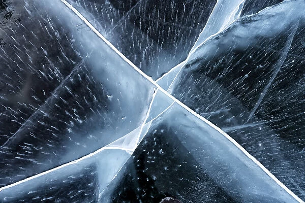 Beautiful ice patterns on lake surface