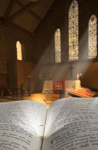 Bible With A Ring In Church Sanctuary