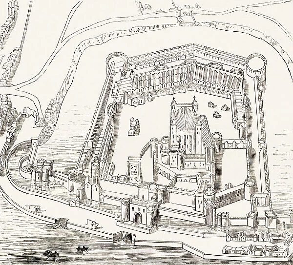 Birds-Eye View Of The Tower Of London, England In The Sixteenth Century. From The Book Of Martyrs By John Foxe, Published C. 1865