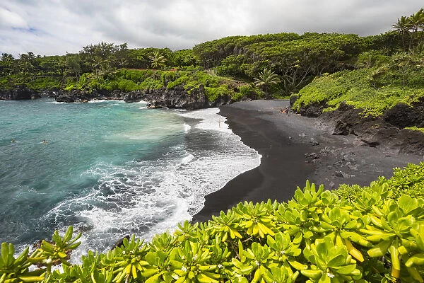 The Black Sand Beach At Waianapanapa State Park; Hana, Maui, Hawaii, United States Of America