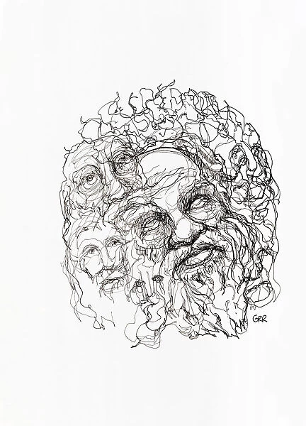 Black And White Illustration Of Socrates And A Composite Of Mens Faces