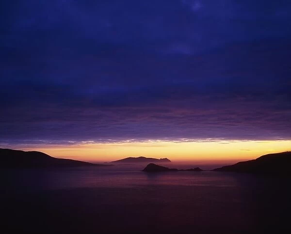 Blasket Islands, Co Kerry, Ireland; Sunset Over The Dingle Peninsula