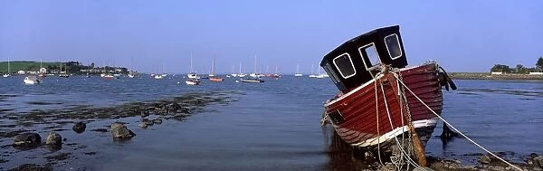 Boat Moored In The Sea, Strangford Lough, Ards Peninsula, County Down, Northern Ireland