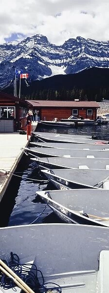Boats Moored At Lake Minnewanka