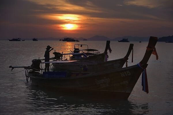 Boats At Sunset, Krabi, Thailand
