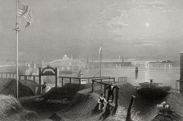 Boston Massachusetts Usa From The Dorchester Heights In The 19Th Century Engraved By J T Willmore After W H Bartlett