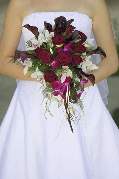 Brides Bouquet And Wedding Dress