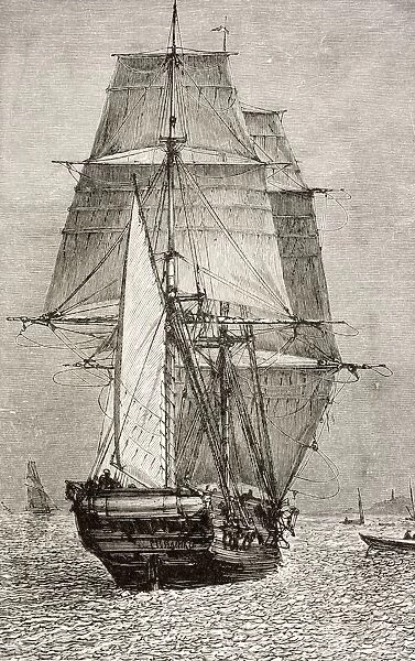 The Brig Hms Beagle From Journal Of Researches By Charles Darwin Published By Nelson & Sons 1890