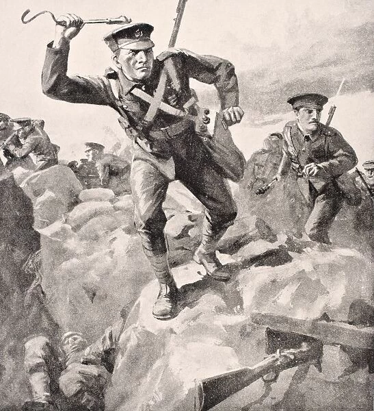 British Troops Attack German Trenches With Hand Grenades From The War Illustrated Album Deluxe Published London 1916