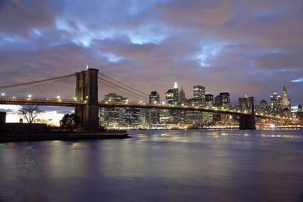 Brooklyn Bridge And Lower Manhattan At Dusk