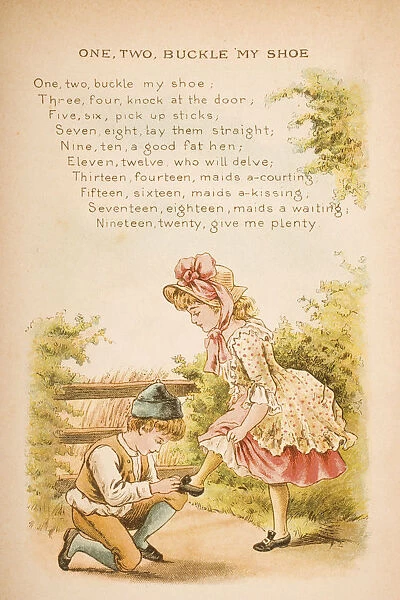 One Two Buckle My Shoe From Old Mother Gooses Rhymes And Tales Illustration By Constance Haslewood. Published By Frederick Warne & Co London And New York Circa 1890s. Chromolithography By Emrik & Binger Of Holland