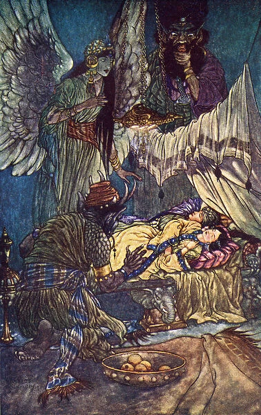 Camaralzaman And Badoura. Illustration By Charles Folkard From The Book The Arabian Nights Published 1917