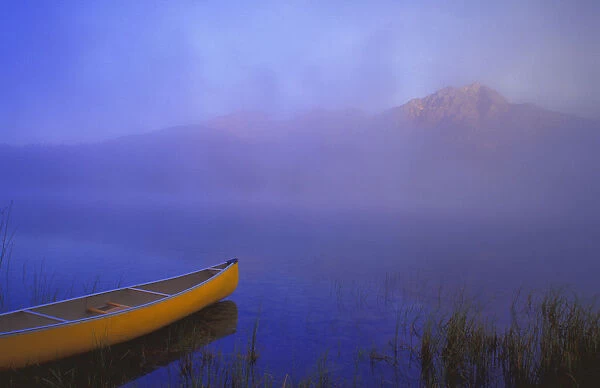 Canoe On Patricia Lake, Jasper National Park, Alberta, Canada