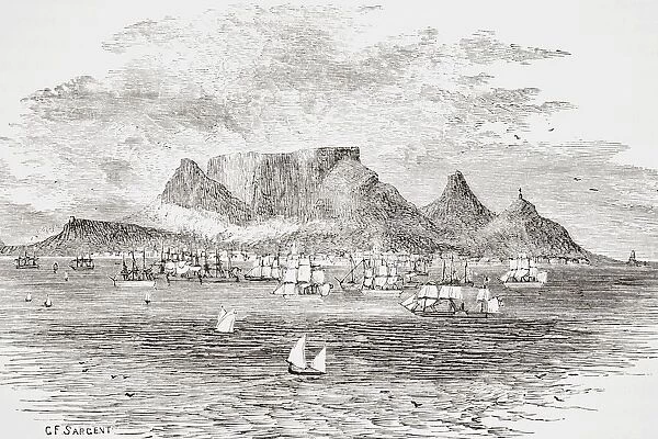Cape Town South Africa From Table Bay Engraved By G Sargant From The Gallery Of Geography Published London Circa 1872