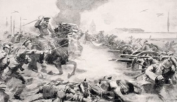 Captain F. O. Grenfell Vc Leading Charge Of 9Th Lancers On August 24 1914 To Retake Captured Guns Near Doubon He Received Victoria Cross For His Action. From The War Illustrated Album Deluxe Published London 1916