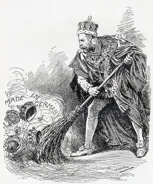 Cartoon From A 1917 Edition Of Punch Magazine Congratulating King George V Of England For Abolishing German Titles Held By Members Of The British Royal Family. From The Year 1917 Illustrated, Published London 1918