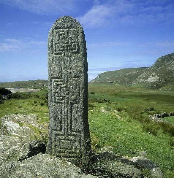 Carved Standing Stones On A Landscape, Glencolumbkille, County Donegal, Republic Of Ireland