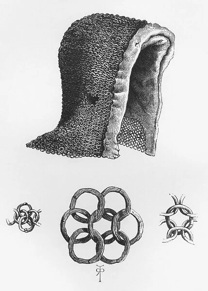 Chain Mail Hood And Example Of Interlocking Chain Mail, C. A. D. 1120. From The British Army: Its Origins, Progress And Equipment, Published 1868