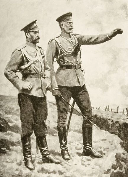 The Changes In The Russian Command, September, 1915: The Grand Duke Nicholas, Appointed Viceroy Of The Caucasus And Commander-In-Chief Of The Caucasian Army, Pointing Out Positions To The Tsar, The New Supreme Commander Of The Russian Army And Navy. Drawn By A. C. Michael