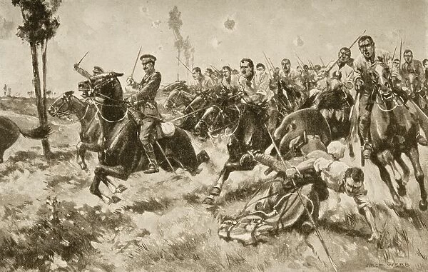 Charge Of The 9Th Lancers To Save The Guns At Mons Drawn By Archibald Webb