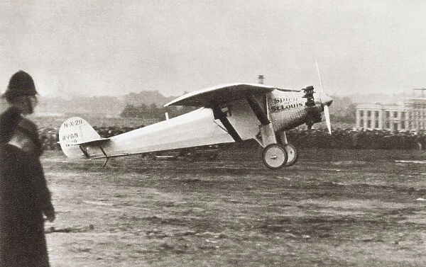 Charles Lindbergh Landing At Croyden, England In 1927 In His Plane Spirit Of St. Louis. From The Story Of 25 Eventful Years In Pictures, Published 1935