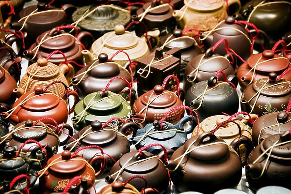 China, Yau Ma Tei K; Hong Kong, Ceramic Teapots On Display At Jade Market On Kansu And Battery Streets
