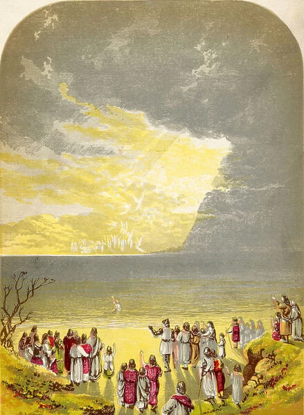 Christian Crossing The River. Illustration By A. f. lydon. From The Book The Pilgrims Progress By John Bunyan Published C. 1880