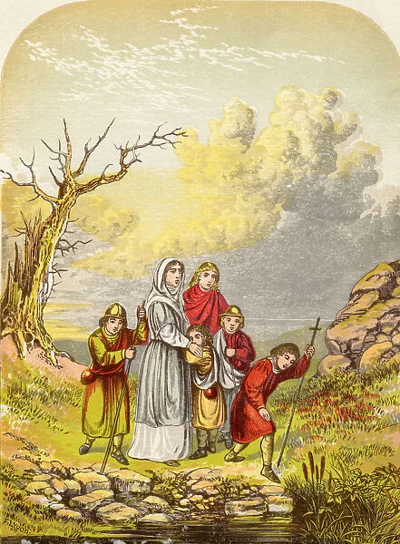 Christiana And Her Children Arrive At The Slough Of Despond. Illustration By A. f. lydon. From The Book The Pilgrims Progress By John Bunyan Published C. 1880