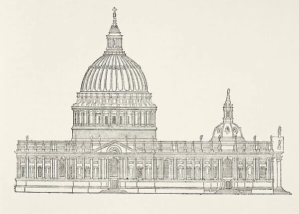 Christopher WrenA┼¢S First Design For The New St Pauls Cathedral After The Great Fire Of London. From The National And Domestic History Of England By William Aubrey Published London Circa 1890