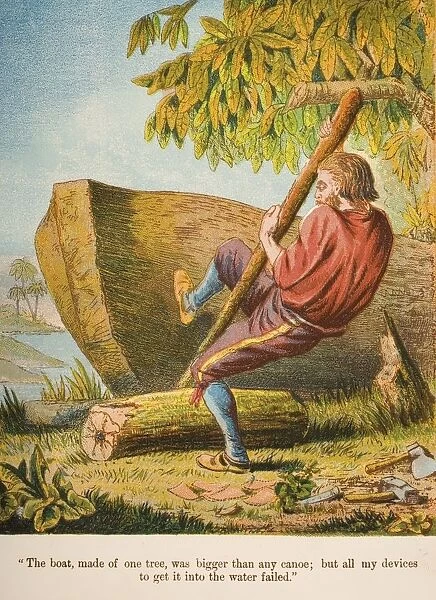 Chromolithographic Illustration From Life And Adventures Of Robinson Crusoe By Daniel Defoe From A Softback Edition Published Circa 1860S