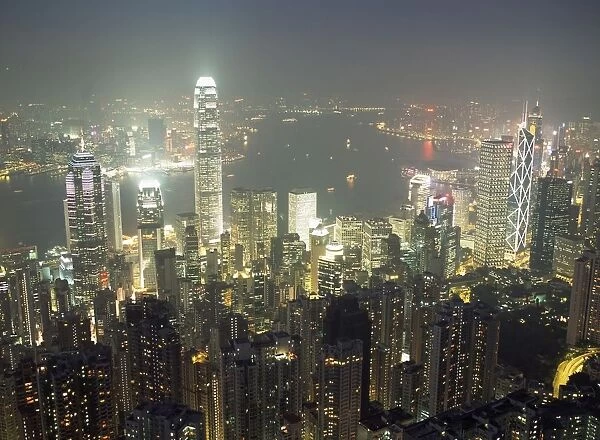 City Illuminated At Night, Hong Kong