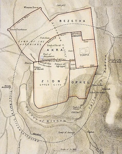 City Map Of Ancient Jerusalem From The Citizens Atlas Of The World Published London Circa 1899