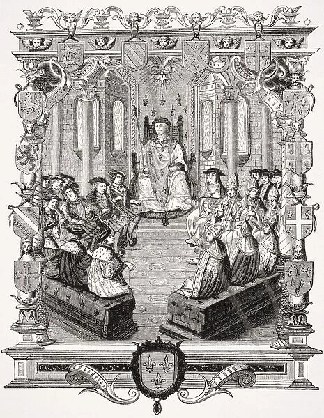 Civil Trial Of Charles De Bourbon, Constable Of France Born 1490 Died 1527 Before The Peers Of France 1523. 19Th Century Reproduction Of Engraving In La Monarchie Francoise Of Montfaucon