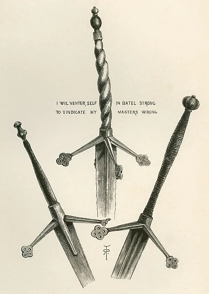 Claymores Or Scottish Late Medieval Two-Handed Longswords, In Warwick Castle, England. From The British Army: Its Origins, Progress And Equipment, Published 1868