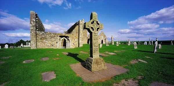 Clonmacnoise, Co Offaly, Ireland; High Cross And Monastery Established In 545 Ad