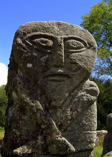 Close-Up Of A Carving On A Tombstone, Boa Island, County Farming, Northern Ireland