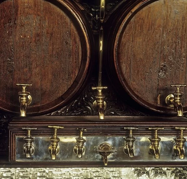 Close-Up Of Wine Barrels With Faucets, Crown Liquor Saloon, Belfast, Northern Ireland
