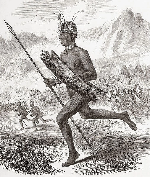 Commoro, chief of the Latooka tribe. Samuel Baker met these Madi people during his exploration of central Africa in 1864. From The Illustrated London News, published 1865